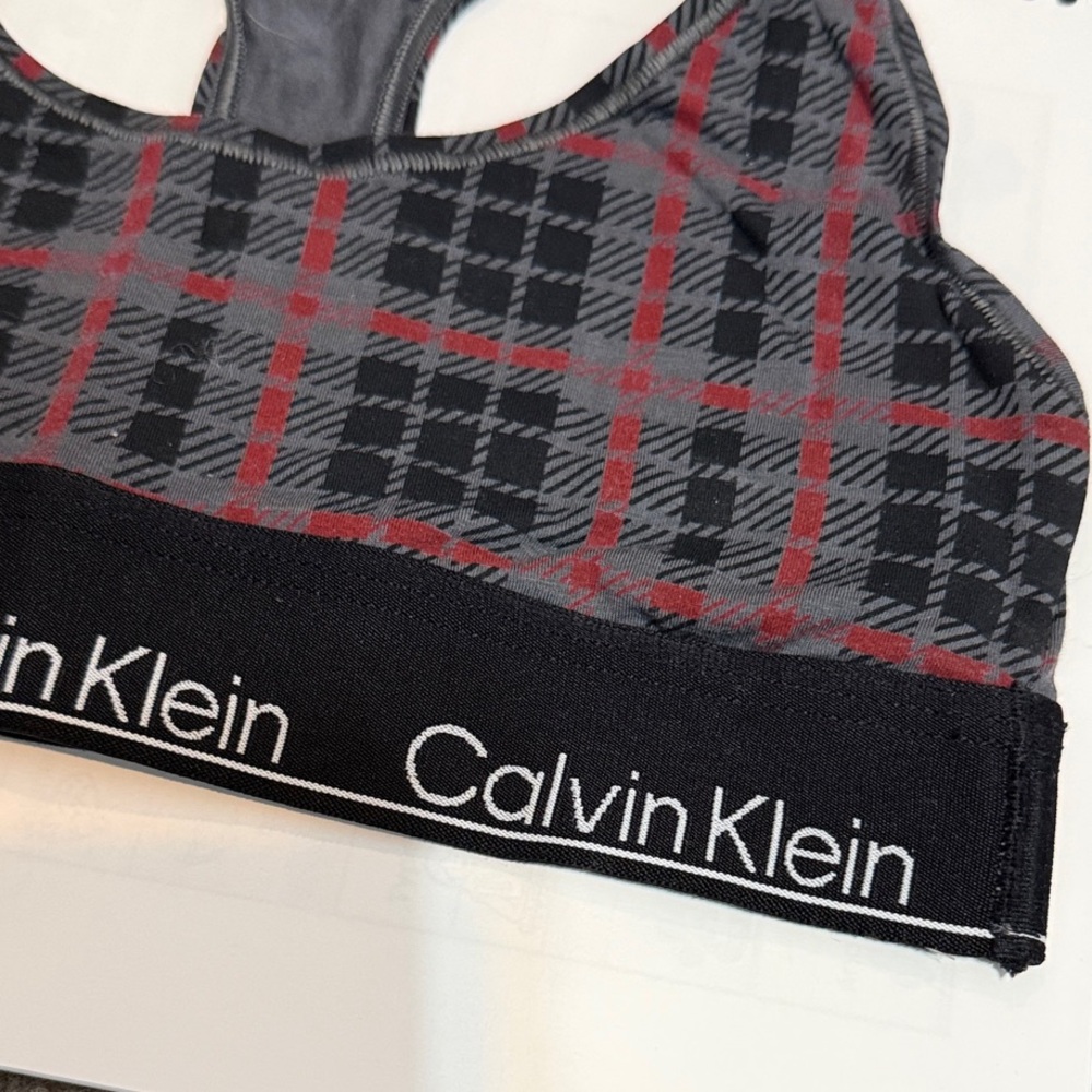 Calvin Klein Red and Gray Checkered Bra